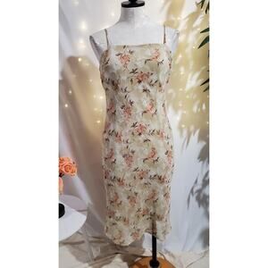 Vtg 90s Y2K Rave City Crinkle Floral Sheer Midi Dress Womens Size M Fairy Grunge